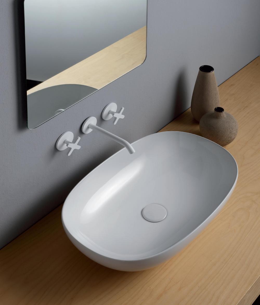 LAVABO DA APPOGGIO FINE60 BIANCO MATT OVALE CM.60X38,5 H.14 CERAMICA
