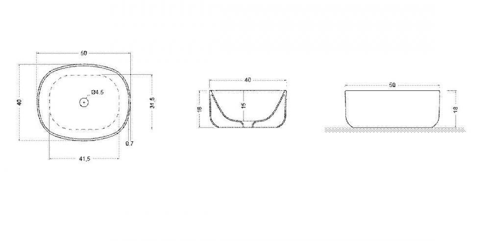 LAVABO DA APPOGGIO NICE50 CM.50X40 H.18 CERAMICA BIANCO