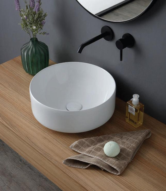 LAVABO DA APPOGGIO SMART 38 TONDO CM 38 H 15 CERAMICA BIANCO