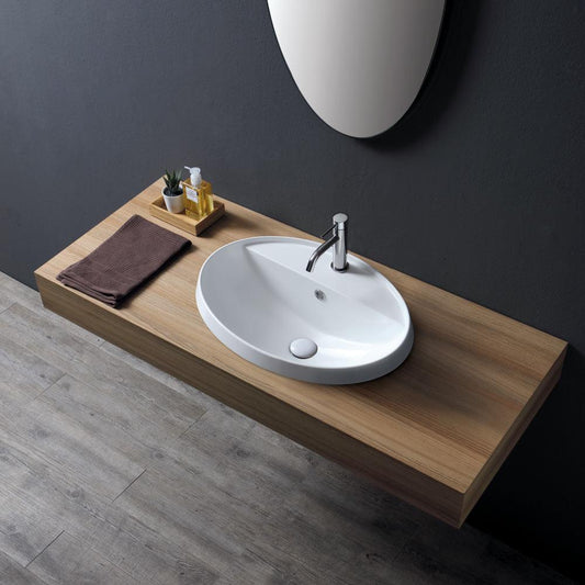 LAVABO DA INCASSO OVALE CM.57X40,5 SOFTLY CON FORO PER RUBINETTO CERAMICA BIANCO