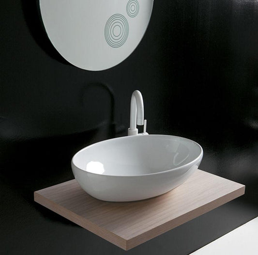 LAVABO DA INCASSO OVALE SOFTLY cm.59X42 h.13,5 - 16,5 CERAMICA BIANCA