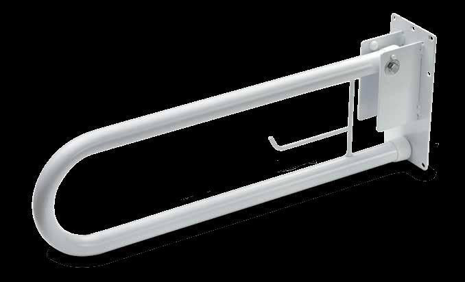 MANIGLIONE RIBALTABILE WC CON PORTAROTOLO ACCIAIO VERNICIATO BIANCO CM 80 AUSILI DISABILI E ANZIANI
