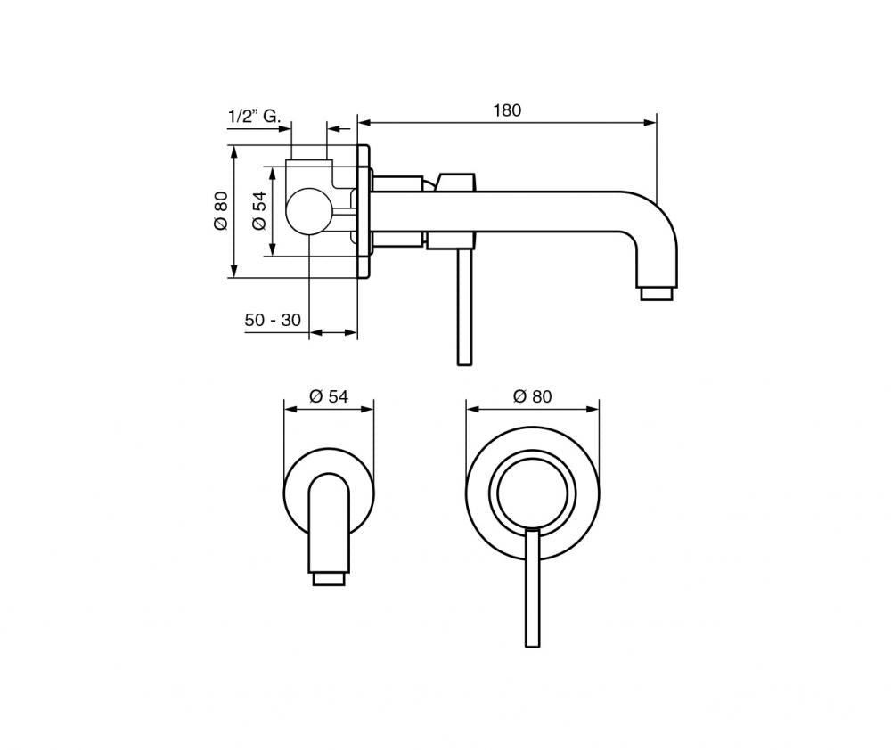 MISCELATORE LAVABO A MURO CROMATO PIPER EMMEVI MADE IN ITALY