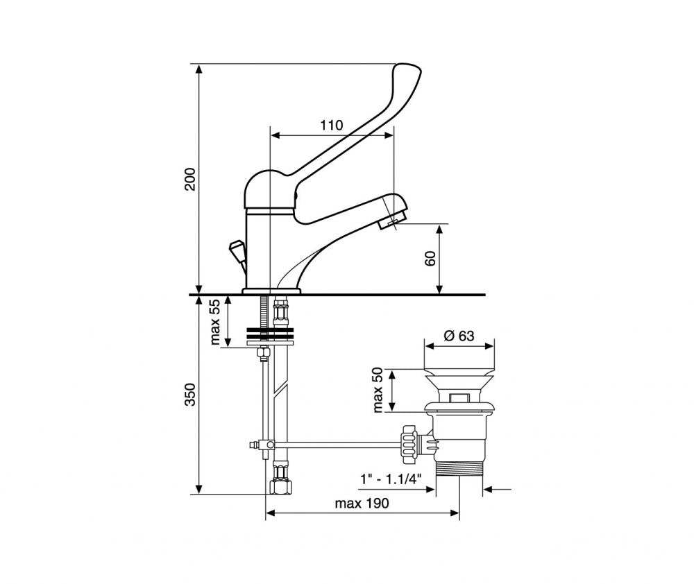 MISCELATORE LAVABO CON LEVA CLINICA GIGLIO E SCARICO AUTOMATICO MADE IN ITALY
