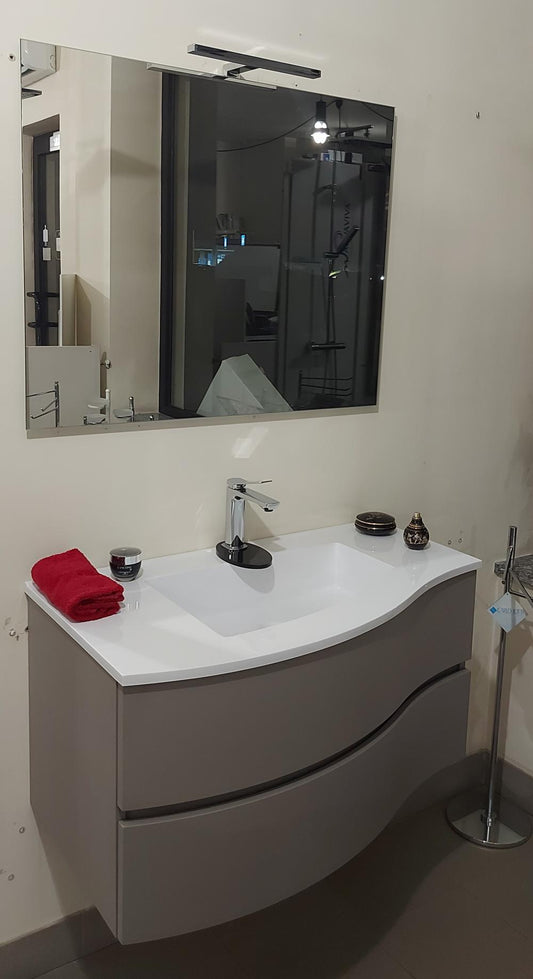 MOBILE BAGNO FLEX 04 CM.91 LACCATO CANAPA OPACO 2 CASSETTI CURVI SX E SPECCHIO