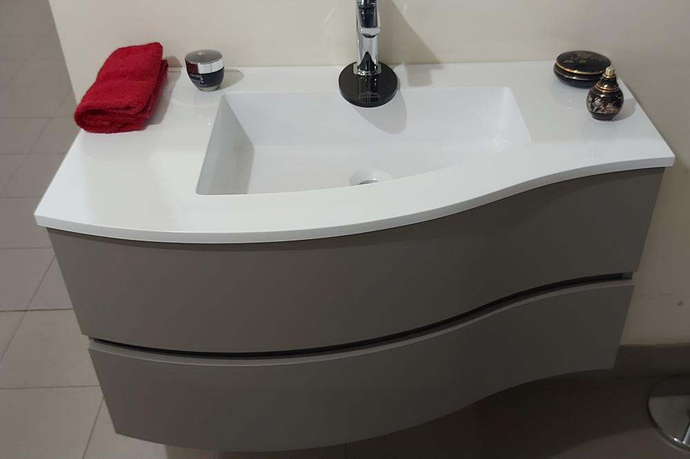 MOBILE BAGNO FLEX 04 CM.91 LACCATO CANAPA OPACO 2 CASSETTI CURVI SX E SPECCHIO