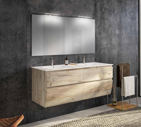 MOBILE BAGNO FLY 141 DOPPIO LAVABO CONSOLLE IN RESINA E SPECCHIO