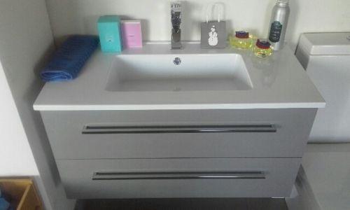 MOBILE BAGNO SLIM PLATINO CM.91X46 CONSOLLE RESINA E SPECCHIO