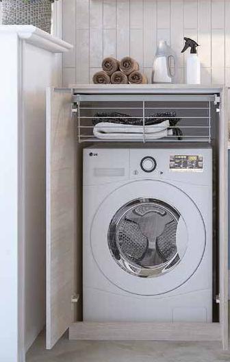 MOBILE COLONNA PORTA LAVATRICE / ASCIUGATRICE CESTONE ESTRAIBILE 70X62x115 TRANCHE' ROVERE CHIARO