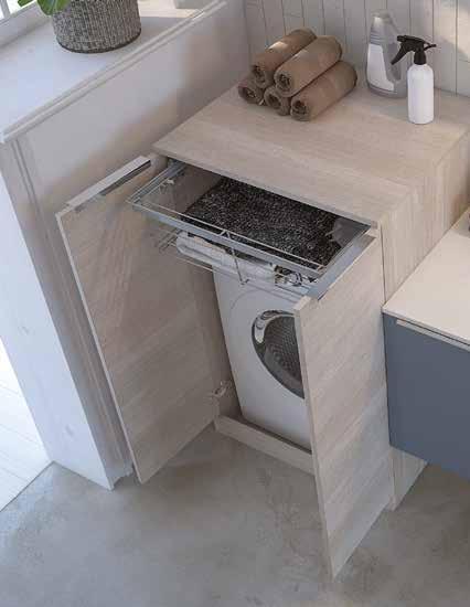 MOBILE COLONNA PORTA LAVATRICE / ASCIUGATRICE CESTONE ESTRAIBILE 70X62x115 TRANCHE' ROVERE CHIARO