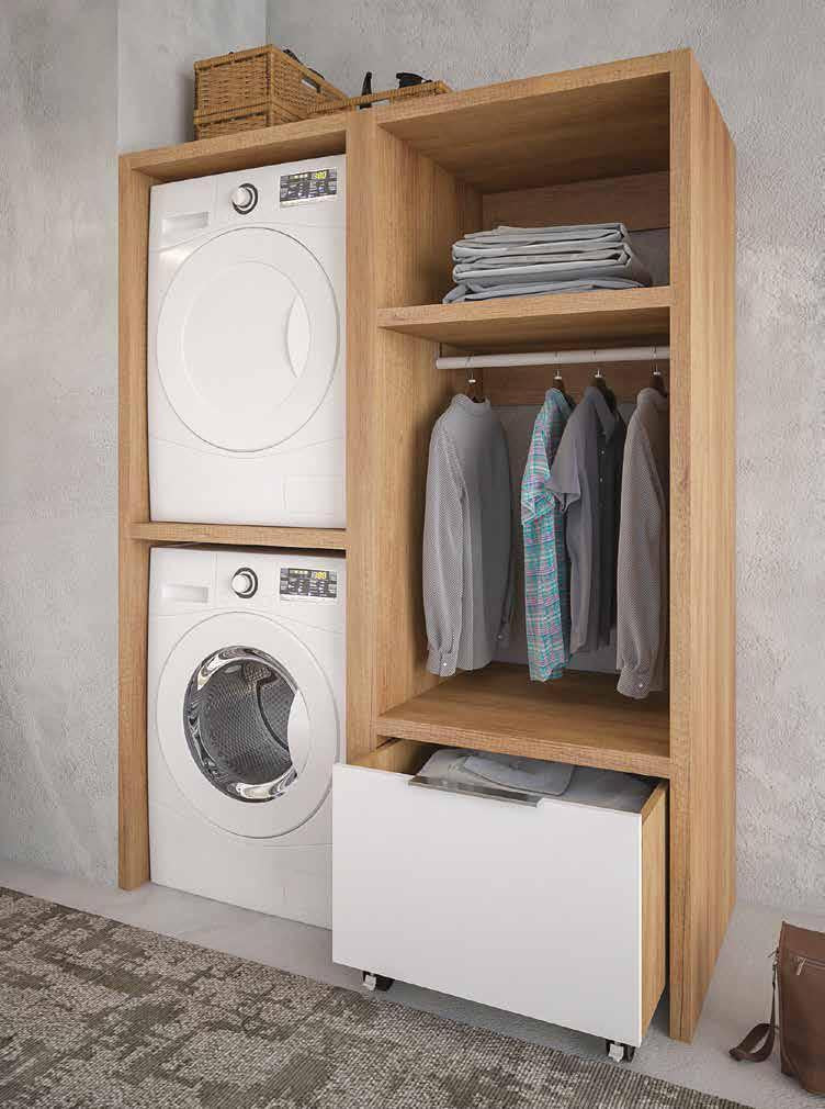MOBILE COLONNA PORTA LAVATRICE E ASCIUGATRICE cm.135 ROVERE NODATO E GRIGIO LUCE OPACO
