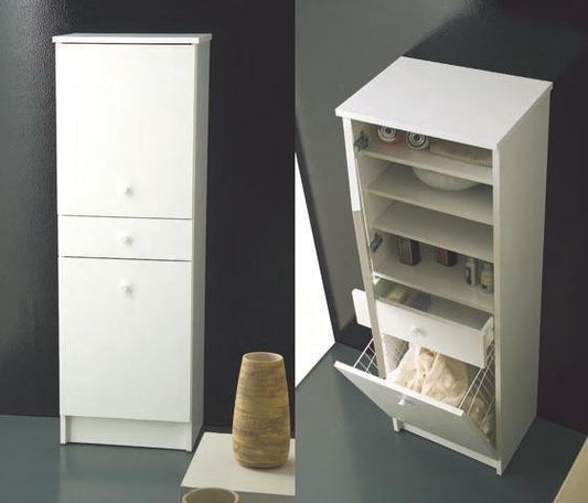 MOBILE LAVANDERIA CAMPIONARIO BEGONIA BIANCO CM.46,5X34X137,5 1 ANTA DX CASSETTO 1 PORTABIANCHERIA