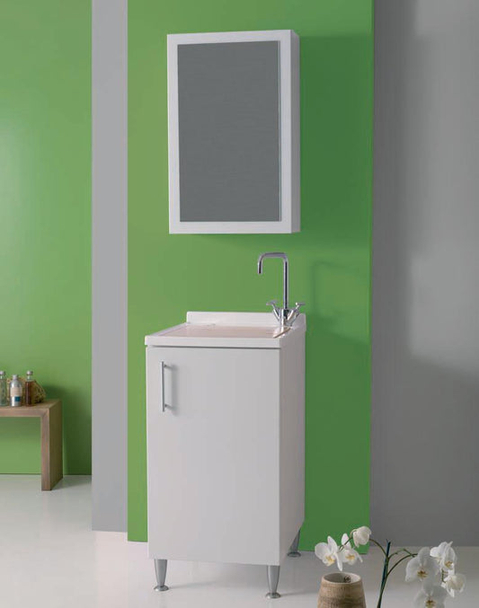 MOBILE LAVATOIO CM.45X60 LUNAROSSA BIANCO ASSE IN LEGNO E SPECCHIO CONTENITORE