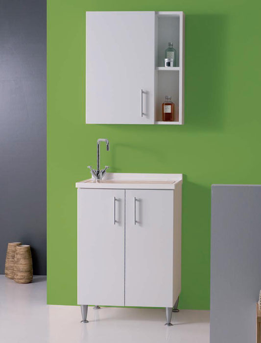 MOBILE LAVATOIO CM.60X60 LUNAROSSA BIANCO ASSE IN LEGNO E PENSILE