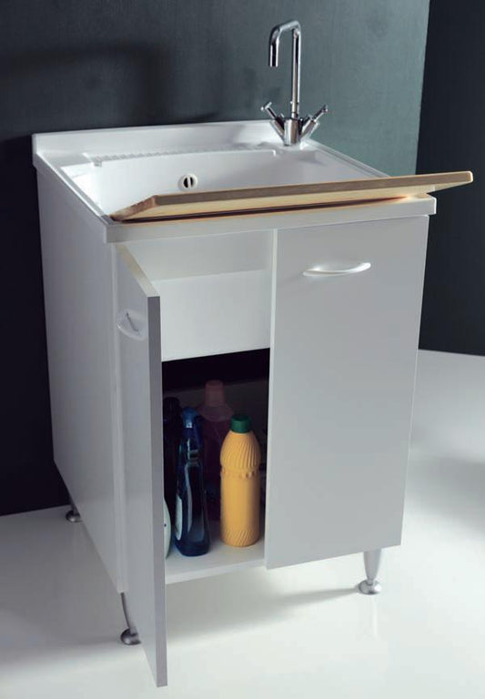 MOBILE LAVATOIO VASCA RESISTENTE ACIDI CM.60X50 LADY BIANCO CON ASSE IN LEGNO