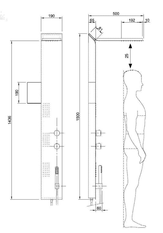 PANNELLO DOCCIA DELTA ACCIAIO INOX LUCIDO TERMOSTATICO E CASCATA ALTA GAMMA