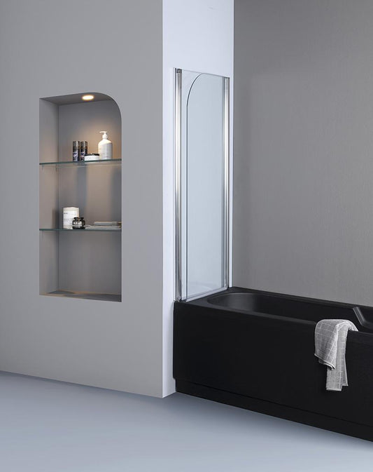 PANNELLO SOPRA VASCA 2 ANTE RIPIEGABILI CM 114 H 150 CROMO CRISTALLO TRASPARENTE SP 5MM ANTICALCARE