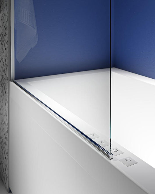 PANNELLO SOPRA VASCA ANTA FISSA CM 90 H 150 CROMO CRISTALLO TRASPARENTE SP 5MM ANTICALCARE