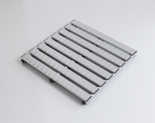 PEDANA DOCCIA ALLUMINIO ARGENTO SATINATO ANTISCIVOLO QUADRATA CM.50X50X4,5H.