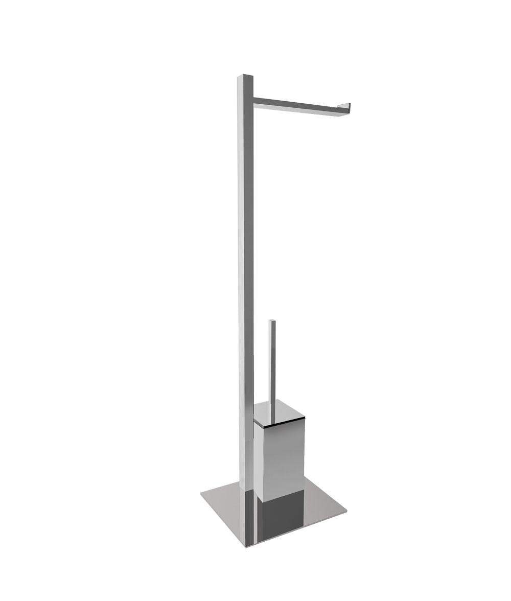 Piantana WC PT02 Small Quadra Cromato con Portarotolo, Scopino, Made in Italy