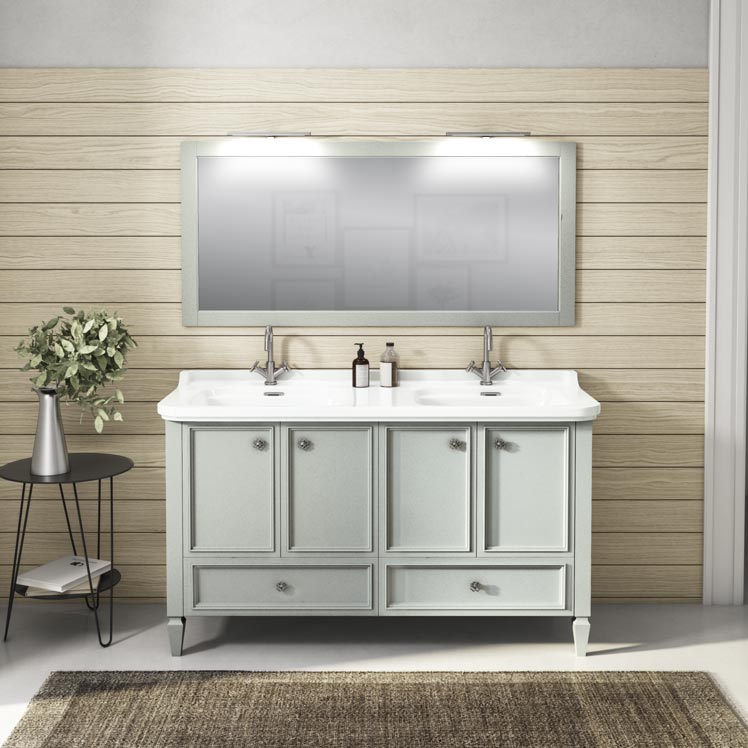 ARREDO BAGNO MOBILE DOPPIO LAVABO PROVENCE PRO150B CM 150 BIANCO VENEZIANO