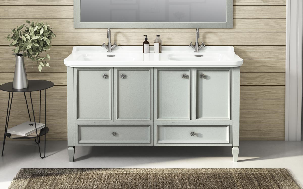 ARREDO BAGNO MOBILE DOPPIO LAVABO PROVENCE PRO150B CM 150 BIANCO VENEZIANO