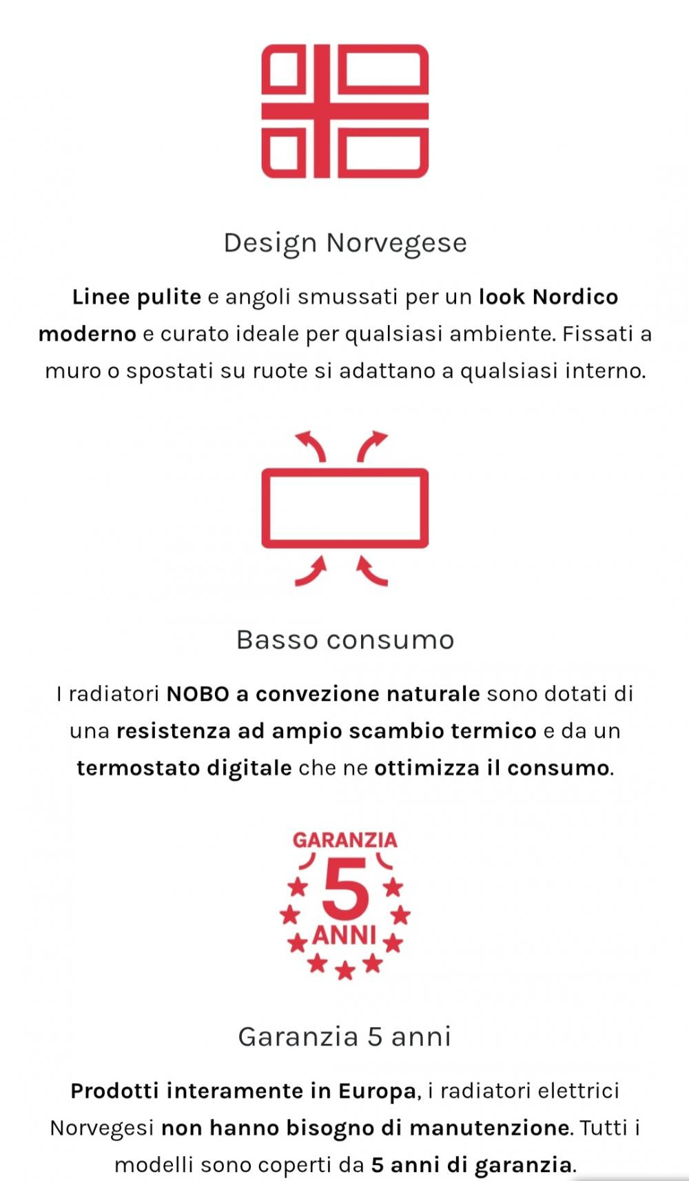 RADIATORE ELETTRICO NORVEGESE NOBO TOP 1250W BIANCO