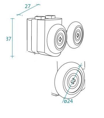 RICAMBIO CARRELLO SUPERIORE RUOTE CUSCINETTI BOX DOCCIA TONDO R550 DADO PER VETRO 6MM