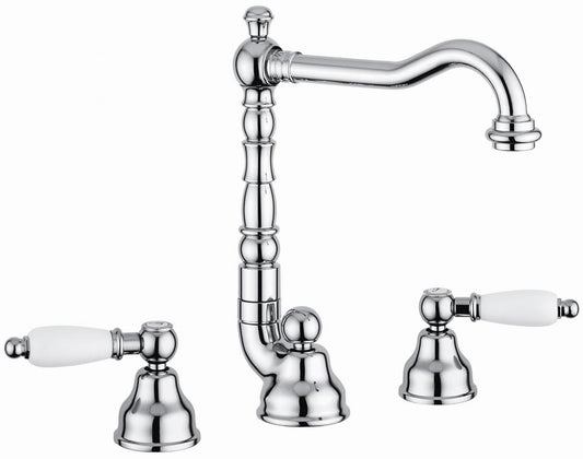 RUBINETTO LAVABO 3 FORI CROMO DECO CERAMIC VITONE CERAMICO MADE IN ITALY