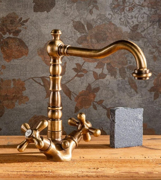 RUBINETTO MONOF. LAVABO DECO OLD VITONE CERAMICO FINITURA BRONZO