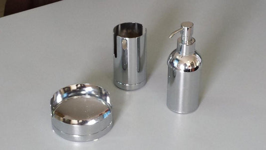 SET ACCESSORI DA APPOGGIO P.SAPONE-P.BICCHIERE-DISPENSER EGO CROMO MADE IN ITALY