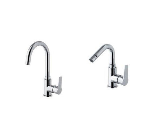 SET COMPLETO MISCELATORI CANNA ORIENTABILE LAVABO E BIDET UNIKA CROMO MADE ITALY