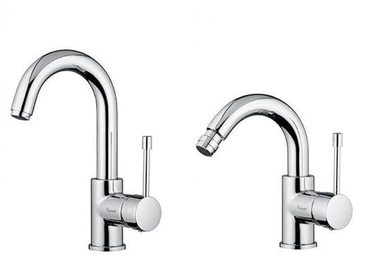 SET COMPLETO MISCELATORI LAVABO E BIDET EDEN CURVO CROMATO MADE IN ITALY