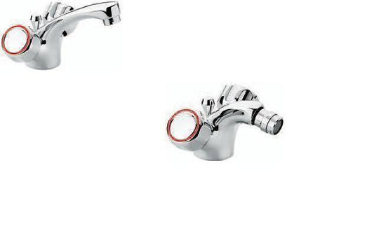SET COMPLETO RUBINETTI MONOFORO LAVABO E BIDET SOLE CROMATO MADE IN ITALY