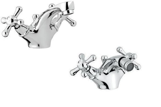 SET COMPLETO RUBINETTI MONOFORO LAVABO E BIDET STELLA CROMATO MADE IN ITALY