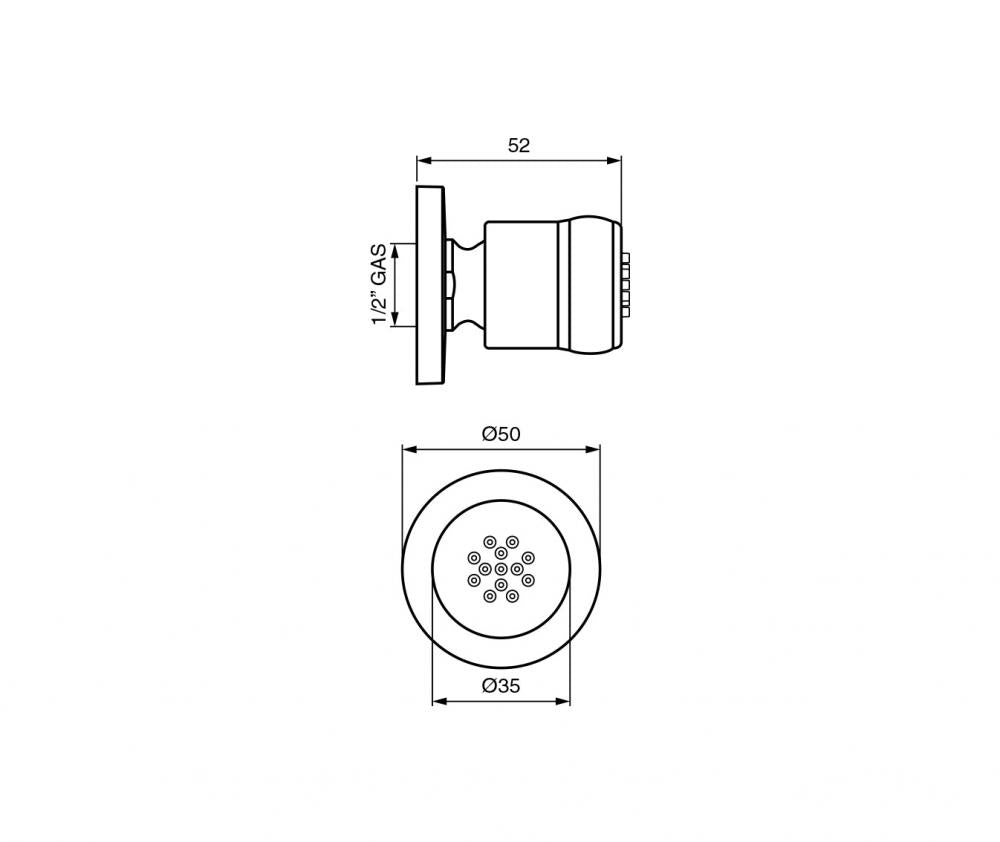 SOFFIONE DOCCIA LATERALE TONDO DIAM. MM 35 ORIENTABILE ANTICALCARE C06644 MADE IN ITALY