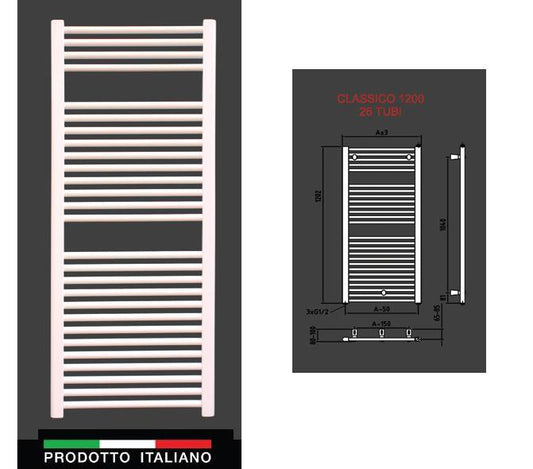 TERMOARREDO ELETTRICO ACCIAIO BIANCO CLASSICO CM. 120X40 500W CON TERMOSTATO