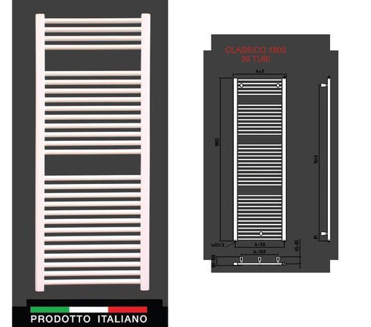 TERMOARREDO ELETTRICO ACCIAIO BIANCO CLASSICO CM. 180X40 800W CON TERMOSTATO