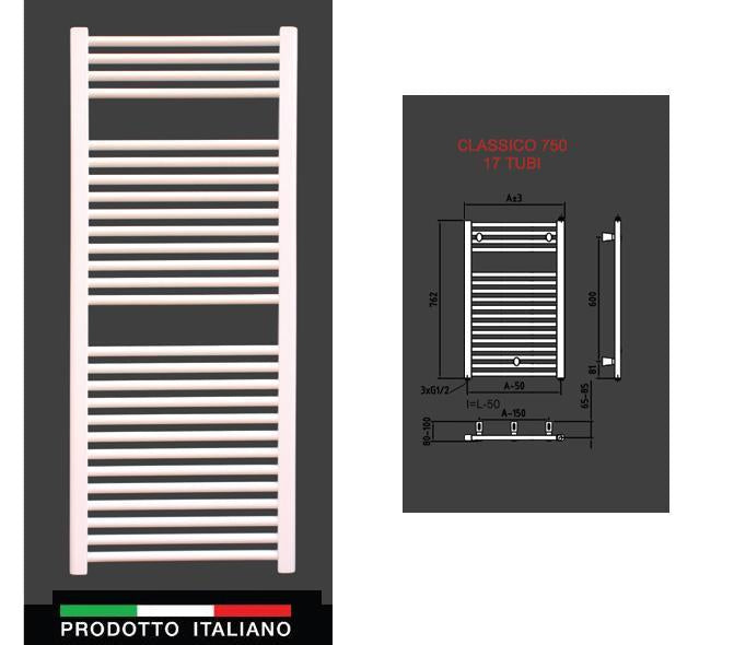 TERMOARREDO ELETTRICO ACCIAIO BIANCO CLASSICO CM. 75X50 400W CON TERMOSTATO