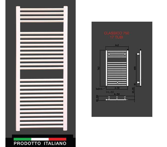 TERMOARREDO ELETTRICO ACCIAIO BIANCO CLASSICO CM. 75X40 300W CON TERMOSTATO