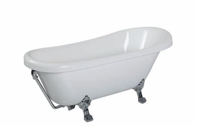 VASCA FREE-STANDING IN ACRILICO ASTORIA 170X77 BIANCA CON PIEDINI ARGENTO