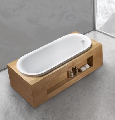 VASCA FREE-STANDING IN ACRILICO COMODA OVALE 180X80 CON PANNELLI LEGNO